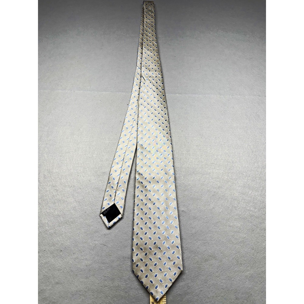 Burberry London Men's Woven Silk Tie Gray/Blue Geometric Pattern Logo Accent